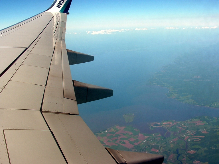 Looking down from the plane on the Bay of Fundy.