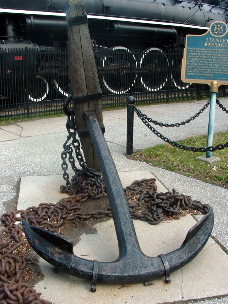 An anchor next to a train