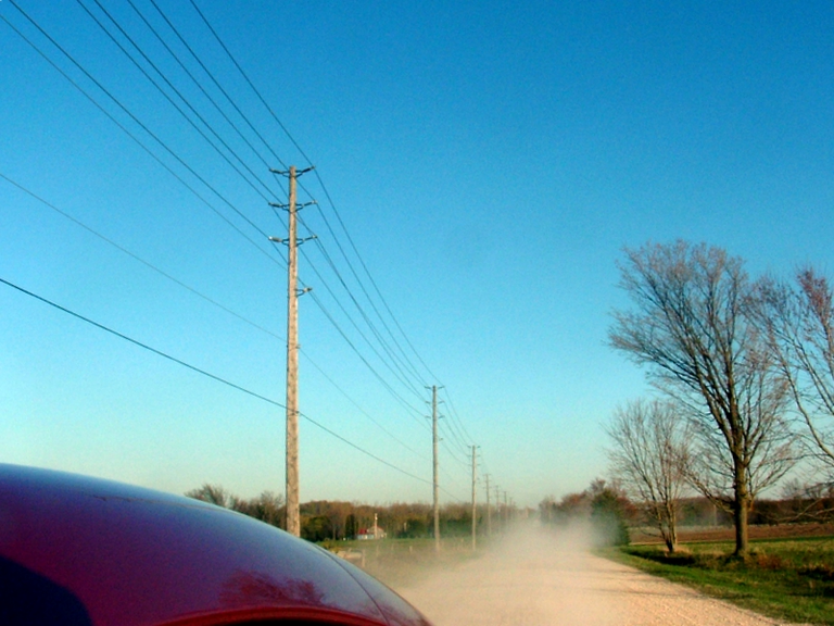 View out the rear window while driving