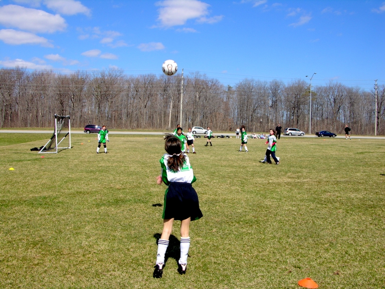 A throw in at a soccer game